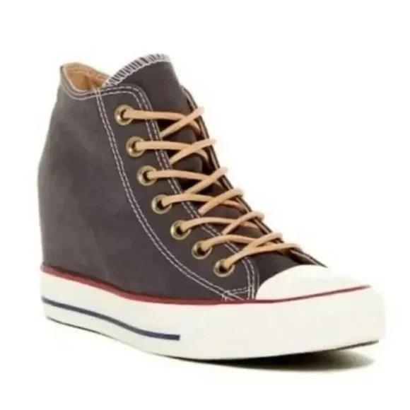 Converse Chuck Taylor Lux Mid Wedge Sneakers in Maroon - Picture 1 of 10